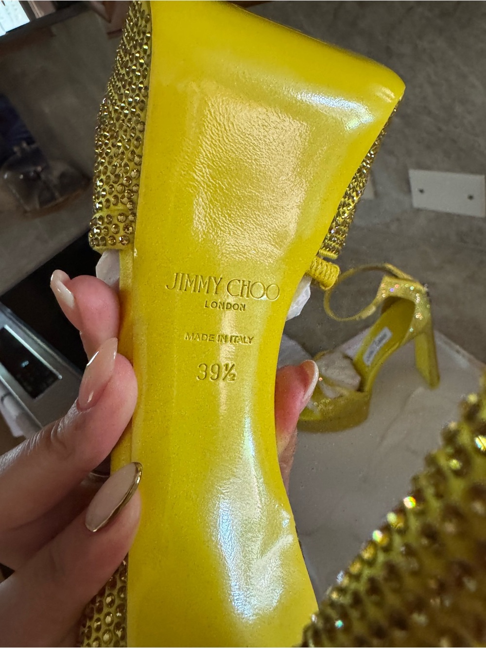 Jimmy Choo Yellow Crystal Embellished Platform Heels - Picture 8 of 9